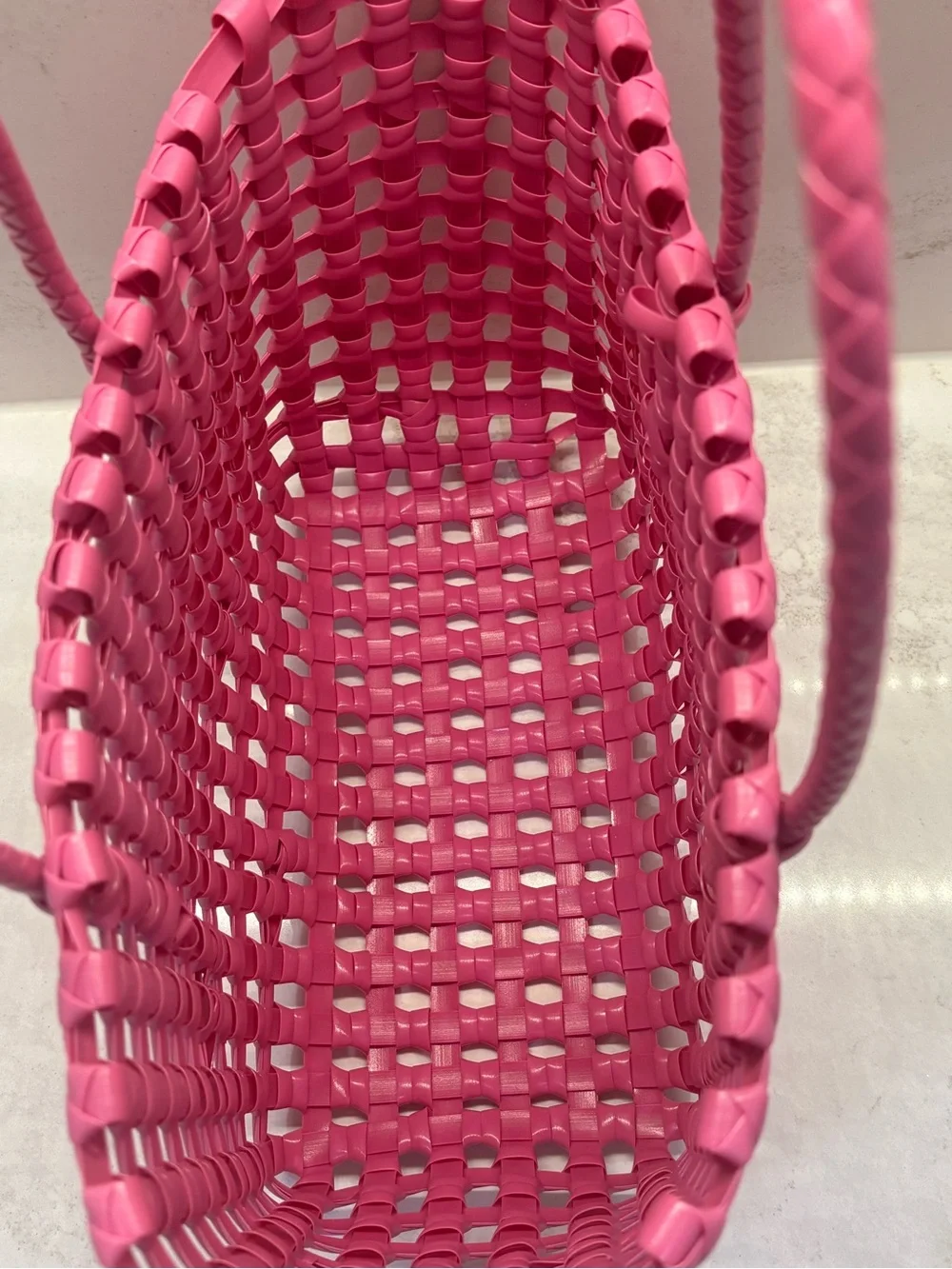 Bright Pink Woven Tote Bag with Braided Handles